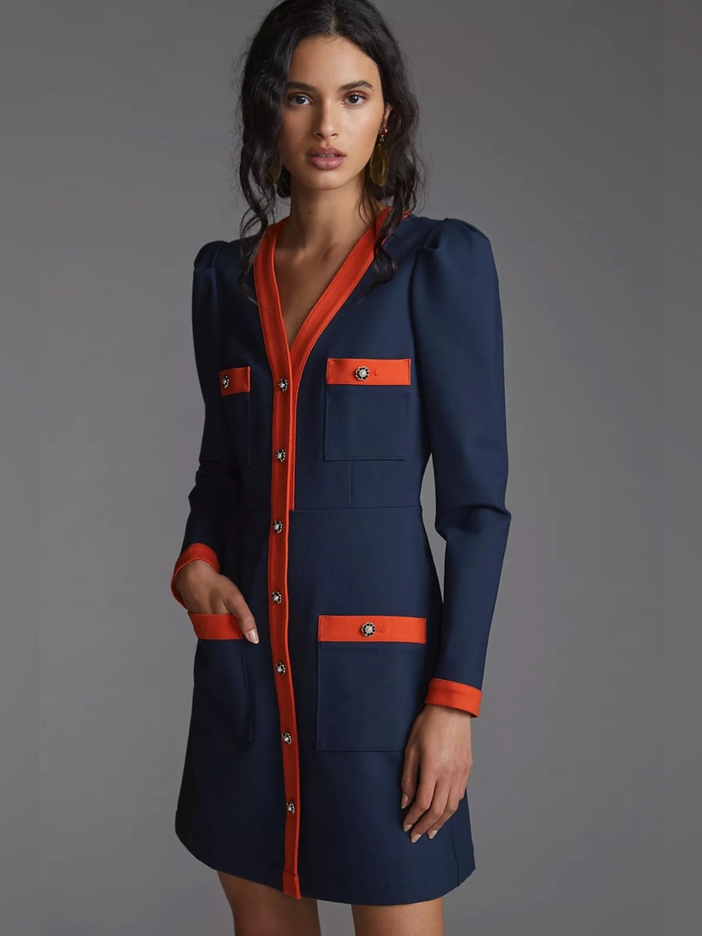 MAEVE Navy and Orange Contrast Trim Knit Dress 💙💙